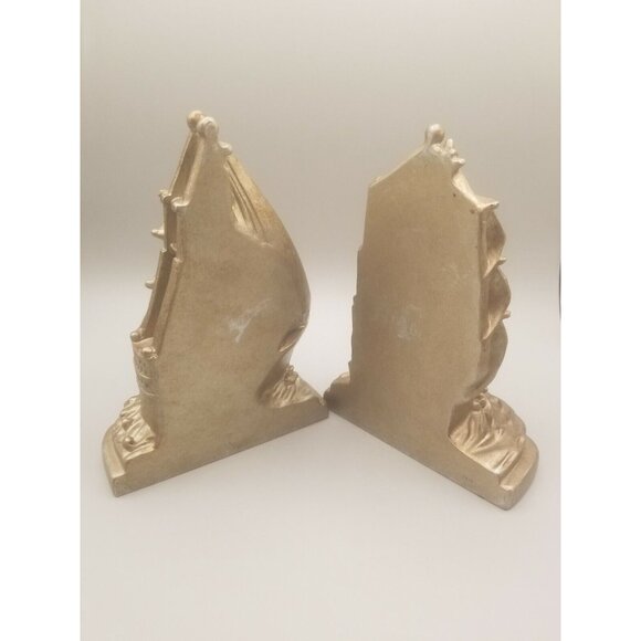 Spanish Galleon Clipper Ship Plaster Book Ends Nautical Beach House Pair Two - Picture 5 of 11